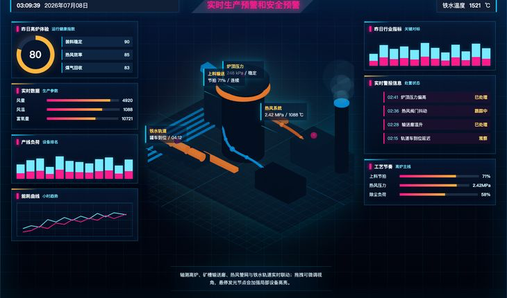 工业流程与生产预警样板运行画面